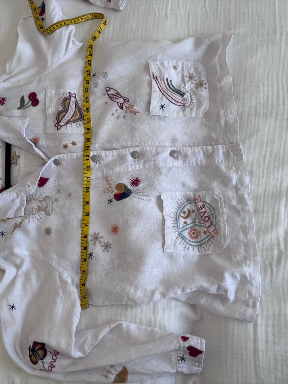 Johnny Was Workshop Embroidered White Linen Button-Up Jacket - Picture 9 of 10
